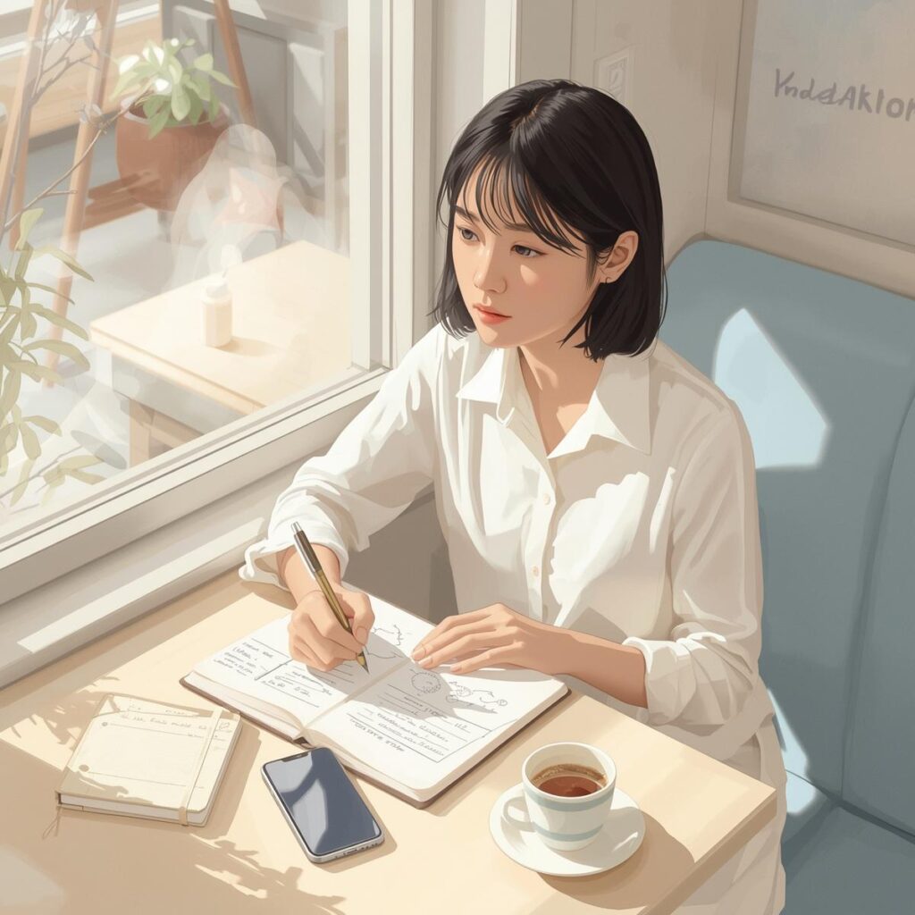 カフェで転職の悩みを整理している20代女性のイメージ