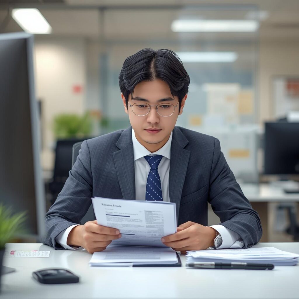 履歴書を確認する採用担当者