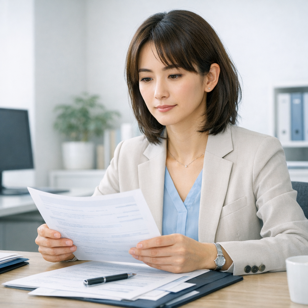 採用担当者が職務経歴書を確認しながら転職回数を見ているイメージ