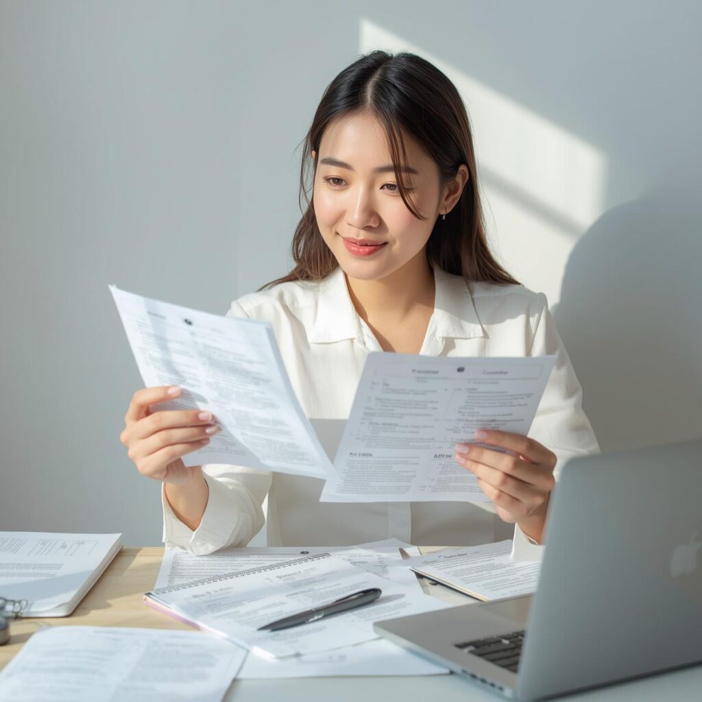 女性が職務経歴書の修正前と修正後を見比べて改善している様子