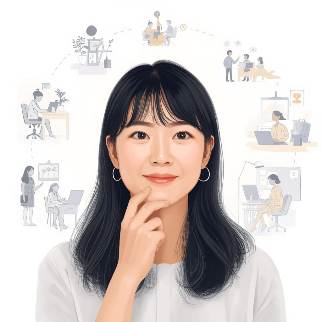 転職回数が多い女性が自分に合う職務経歴書の書き方を整理しているイメージ