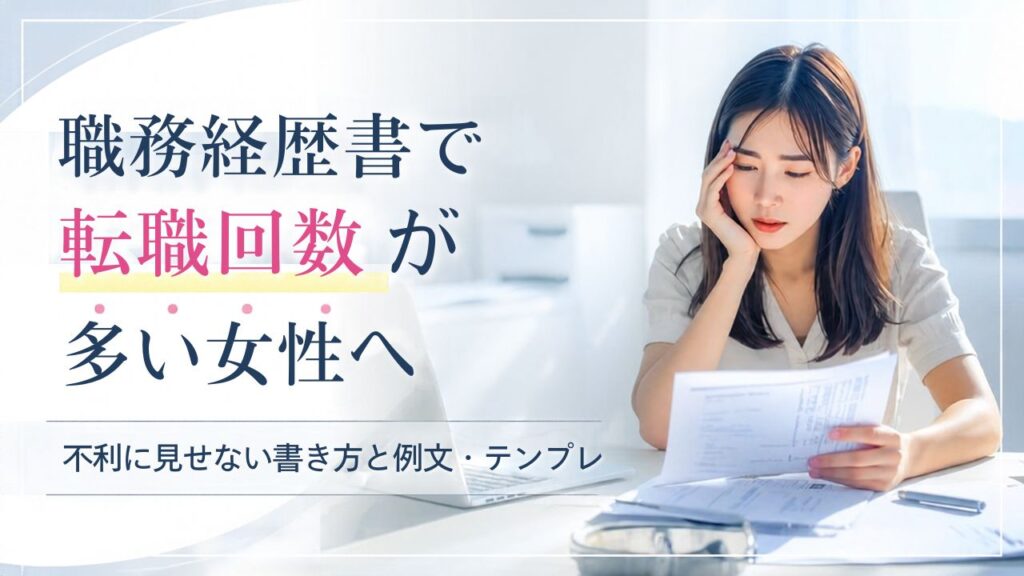 職務履歴書の書き方を悩む女性の姿
