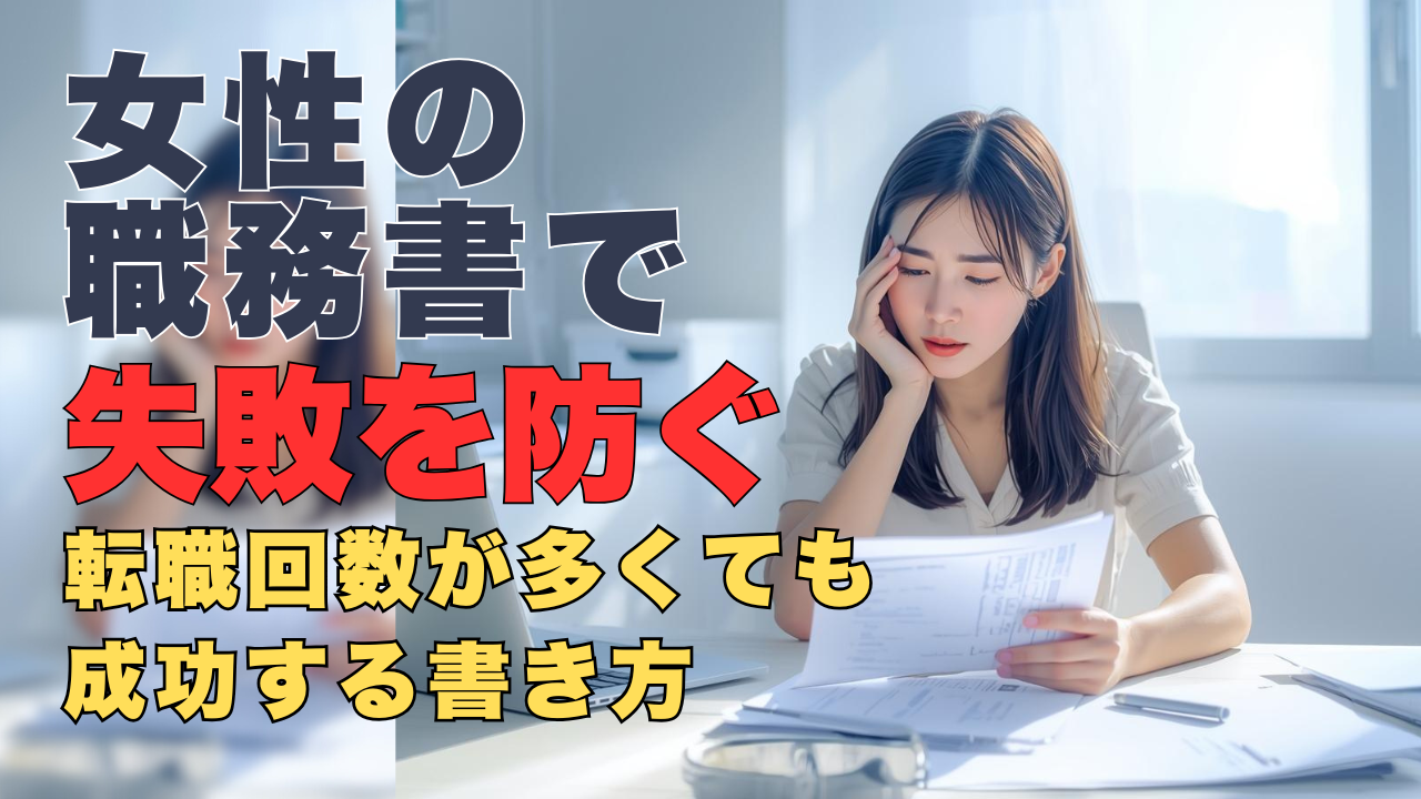 転職回数が多く職務経歴書の書き方に悩む女性が書類を見直している様子