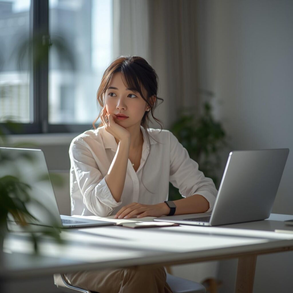 退職前に判断基準を整理する女性