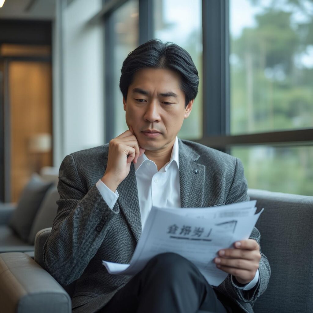 続けるか再転職かを落ち着いて考える40代のイメージ