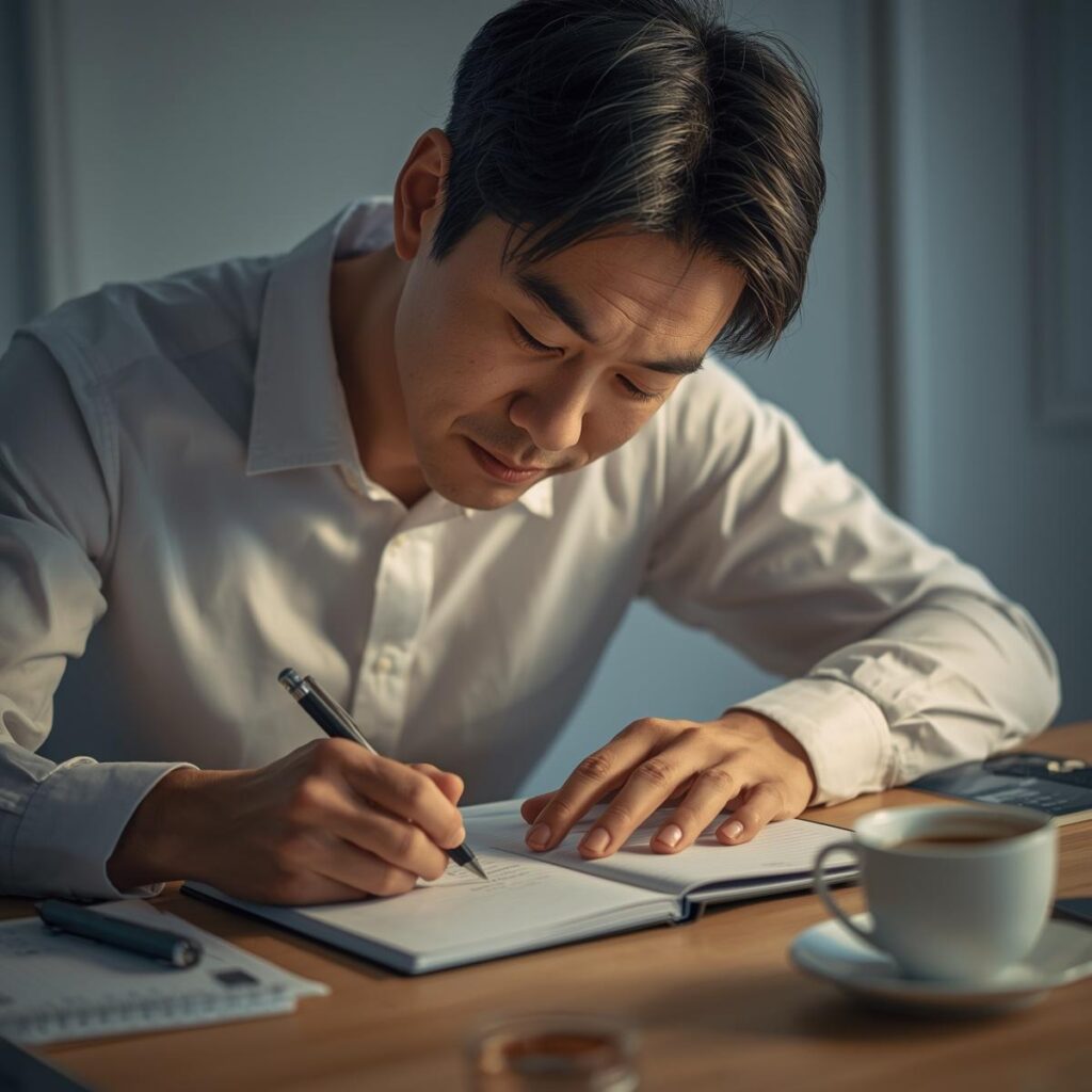 転職後の自信喪失から立て直すために行動を整理する40代のイメージ