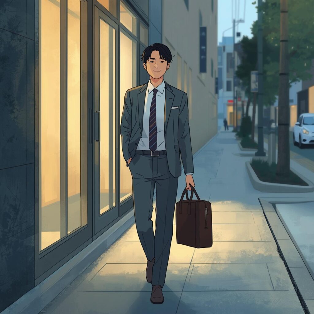 転職後に定時退社できるようになった会社員のイメージ