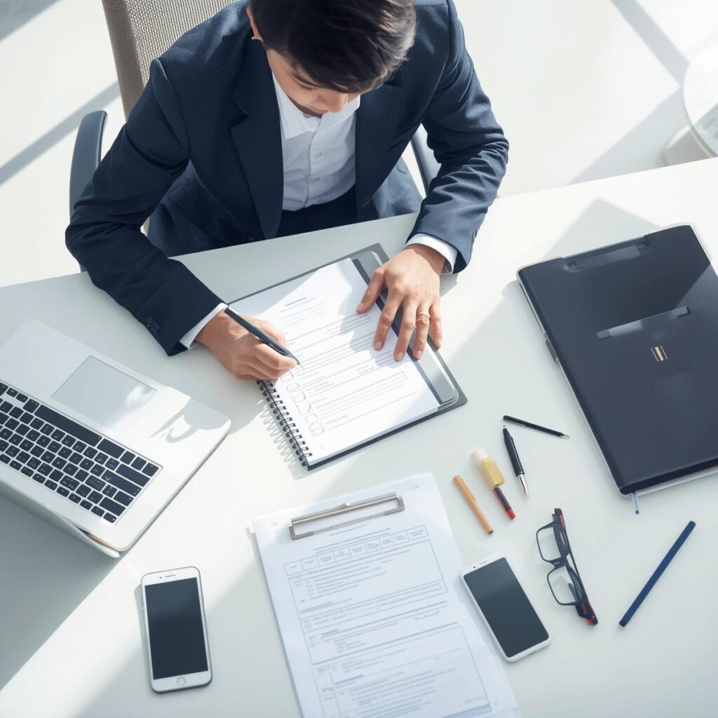 退職準備のスケジュールを確認する会社員