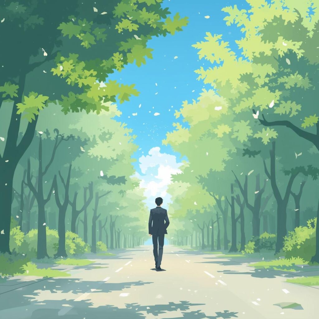 前を向いて歩き出す40代のポジティブなイメージイラスト
