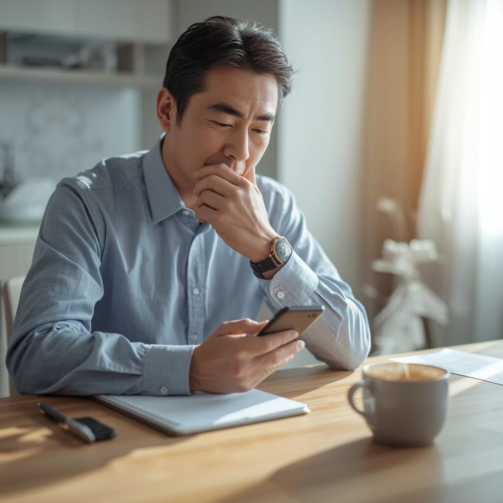 退職前に今後の選択肢を整理する40代男性のイメージ