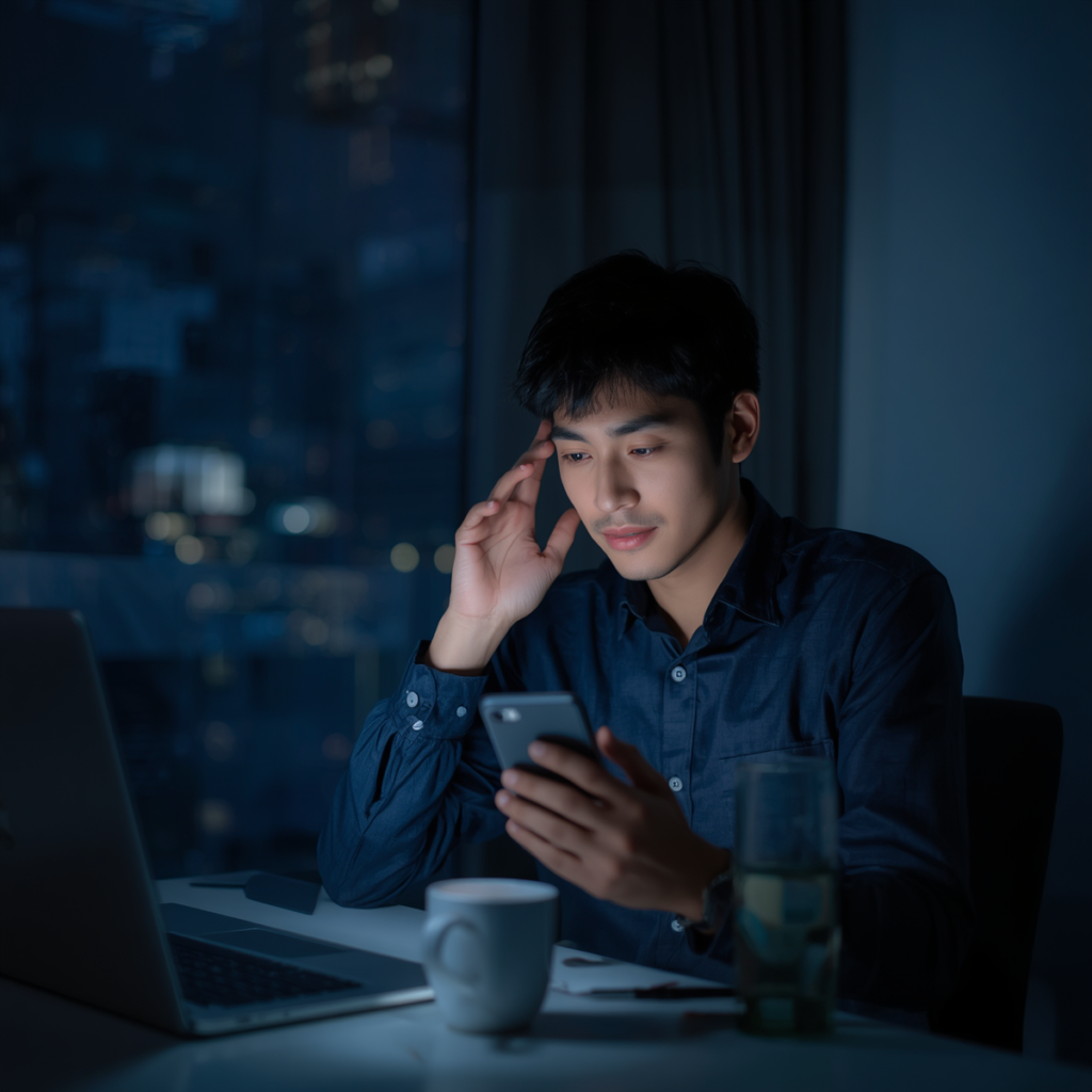 求人サイトを眺めながら転職を悩む会社員の様子