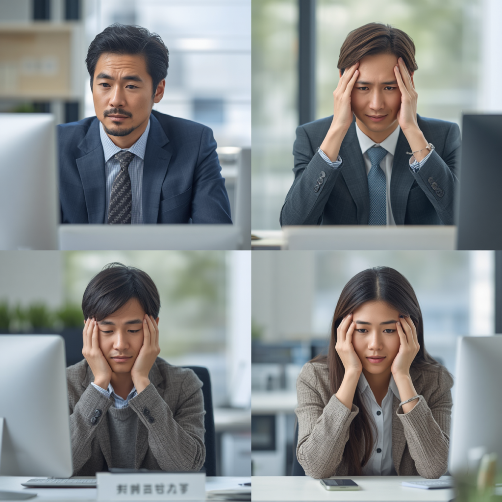 多くの人が同じように仕事の悩みを抱えていることを表すイメージ