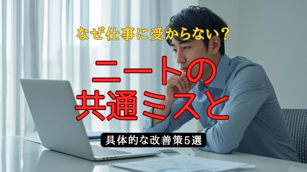 仕事に受からず悩む男性が、改善点に気づき前向きに行動しようとしている様子のイラスト