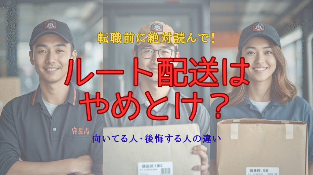 転職前に絶対読んで！ルート配送はやめとけ？向いてる人・後悔する人の違い。笑顔の配送ドライバー3人が写るアイキャッチ画像