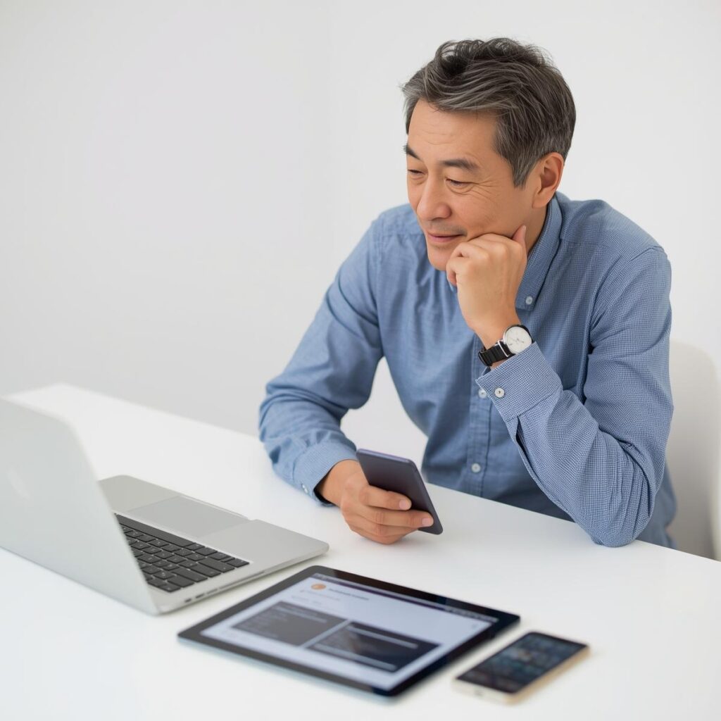 40代・50代の男性がドライバー転職エージェントを比較し、自分に合う選択をしているイメージ