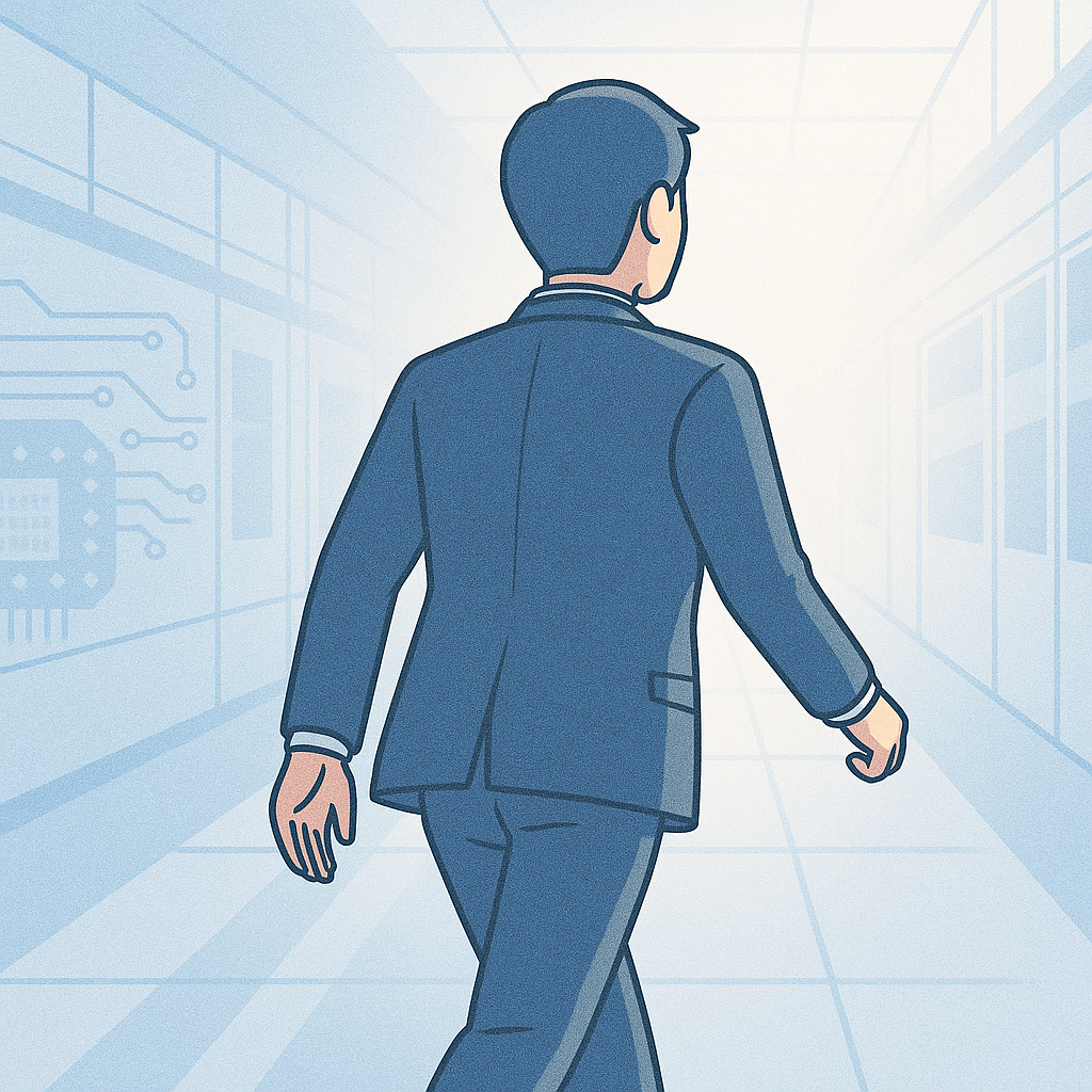 半導体転職で前向きに歩み出す日本人ビジネスパーソンのイラスト