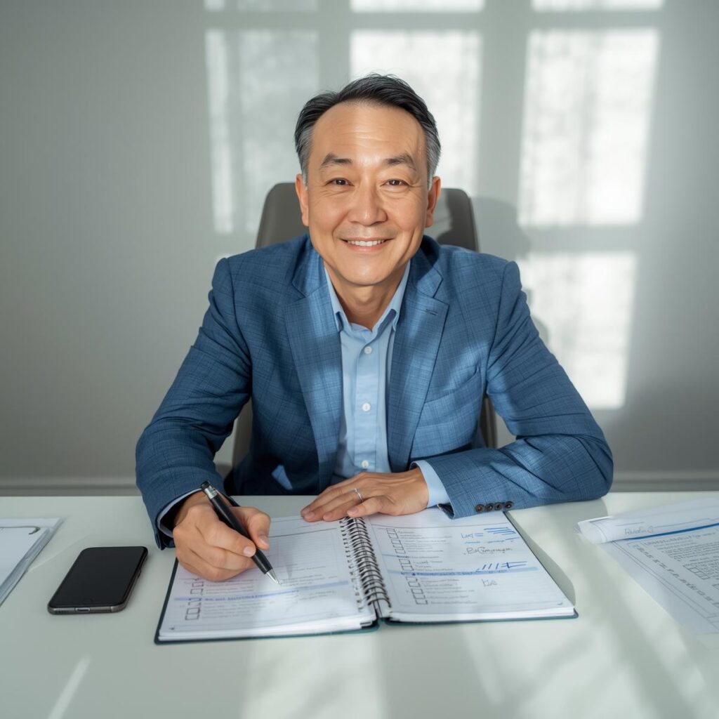 40代・50代の男性がドライバー転職を成功させるために計画を立てて準備しているイメージ