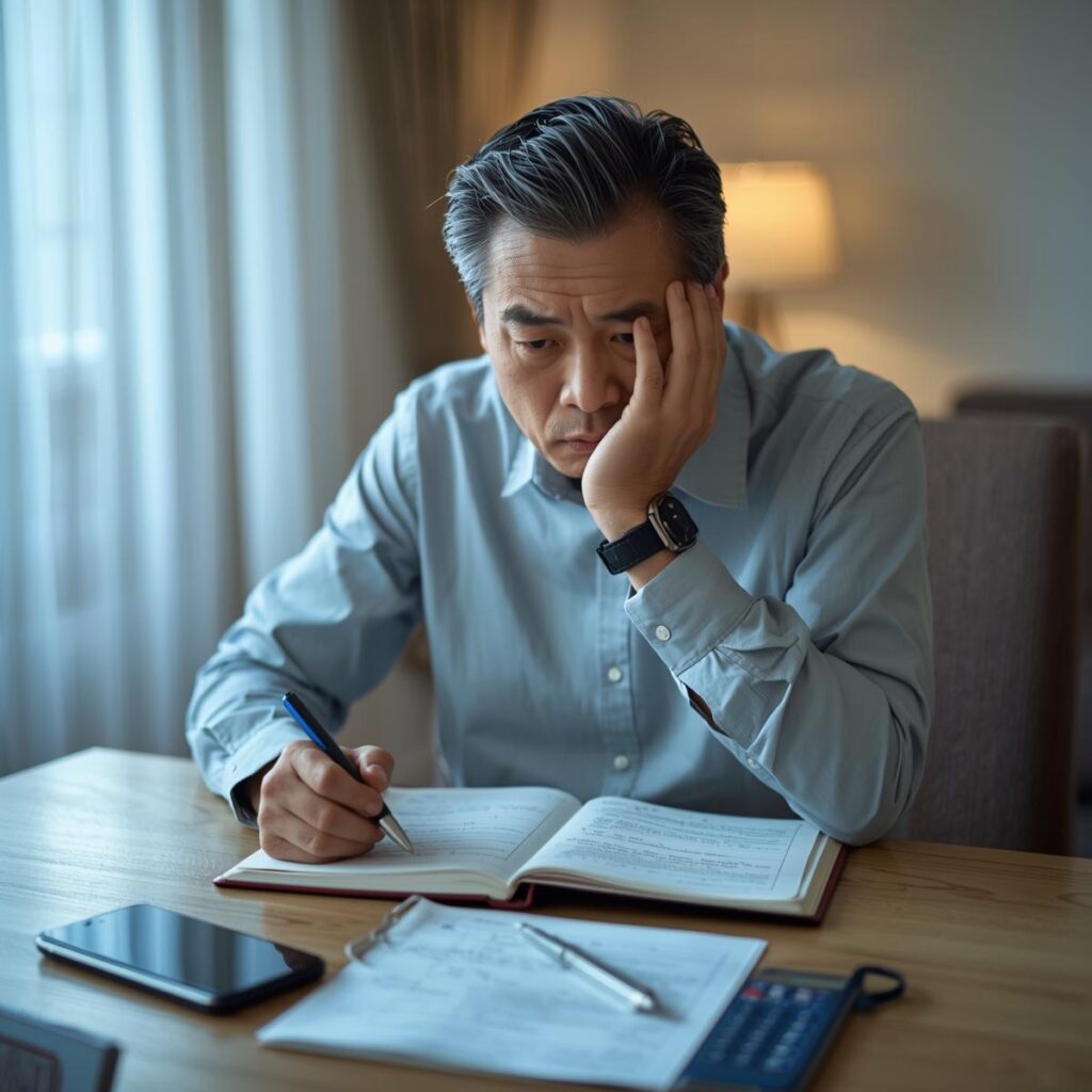 40代・50代の男性がドライバー転職に対する体力や収入の不安を考えているイメージ