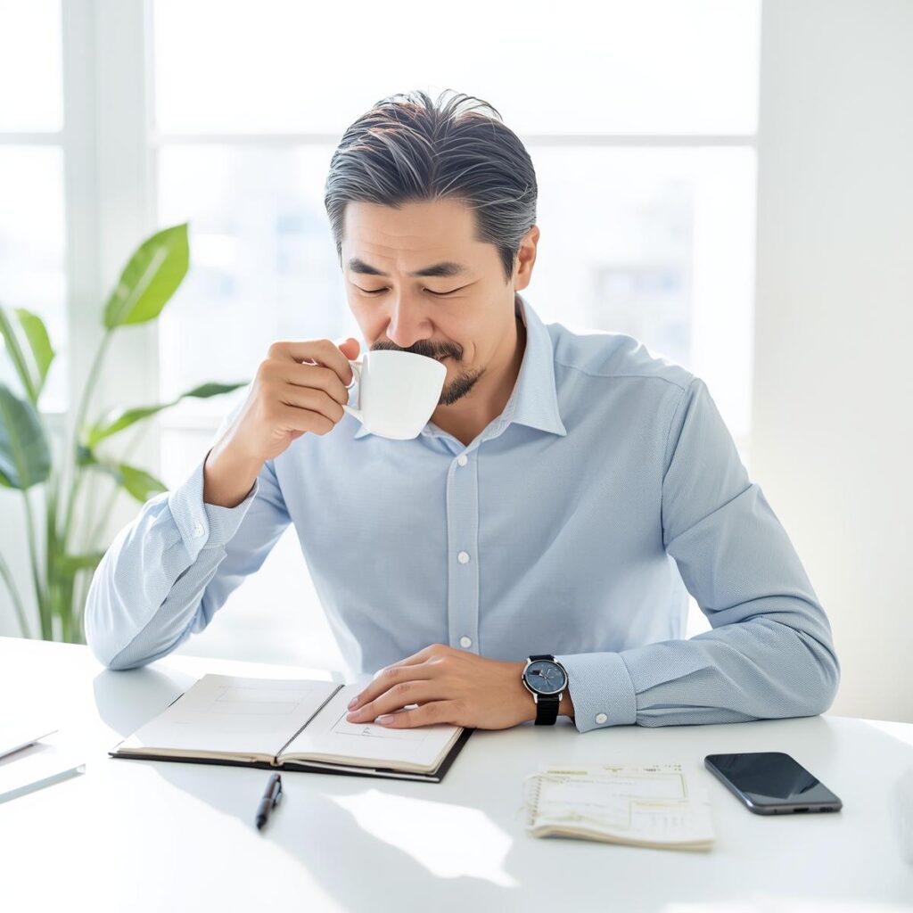 40代・50代の男性が焦らず慎重に転職の計画を立てているイメージ