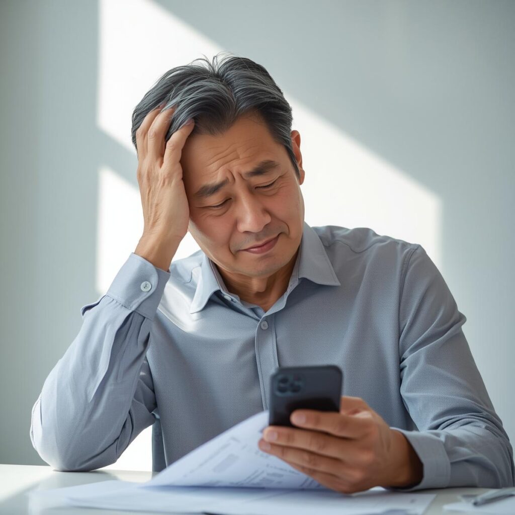 40代・50代の男性がドライバー転職で判断に迷い、失敗しやすいポイントに直面しているイメージ