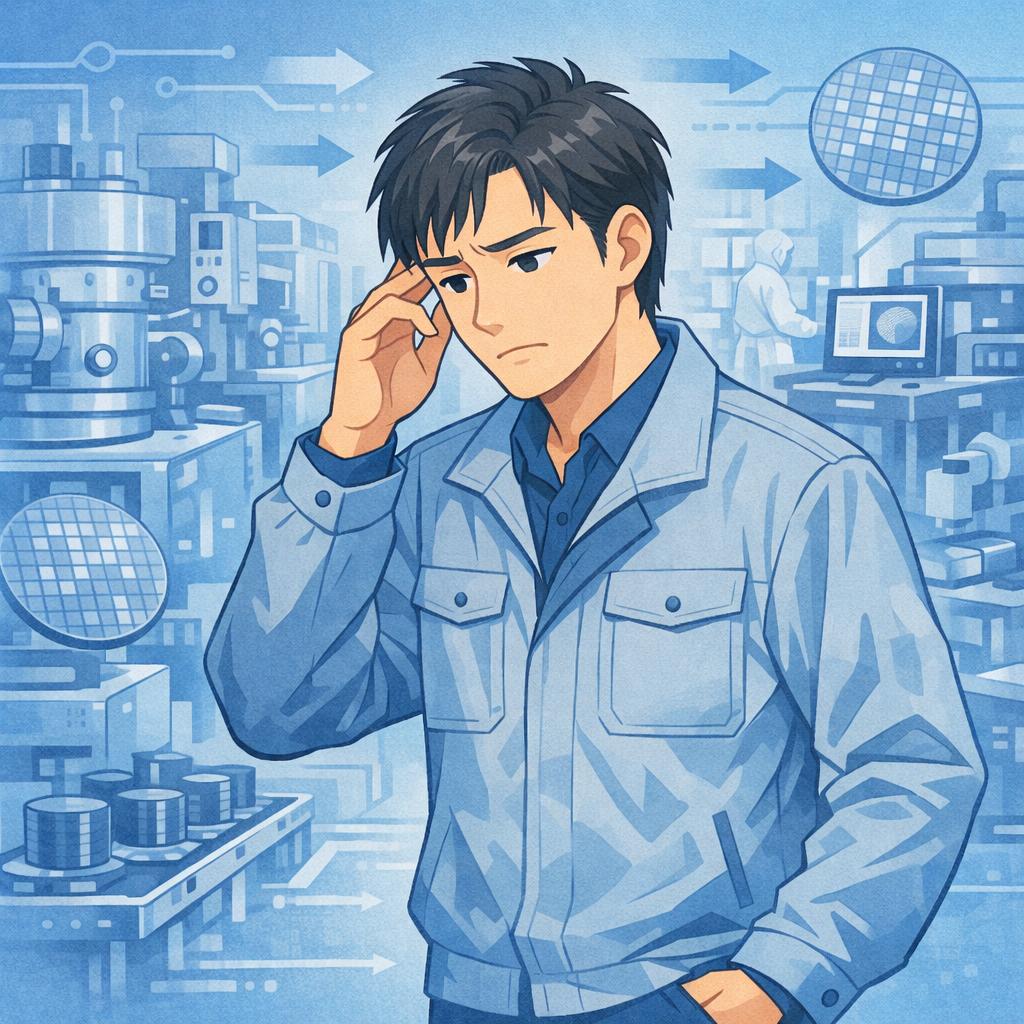 半導体工場で転職に悩む日本人エンジニアのイラスト