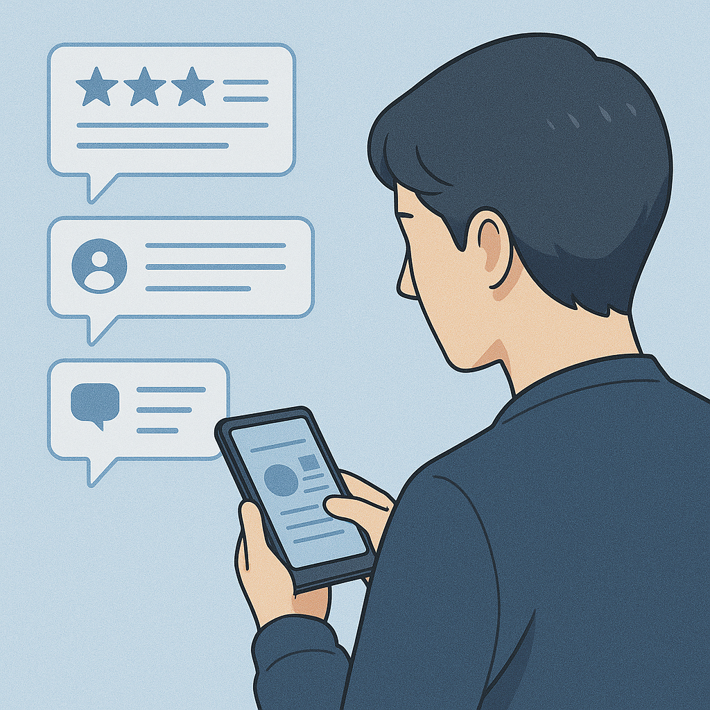 半導体転職エージェントの口コミを確認するイメージイラスト