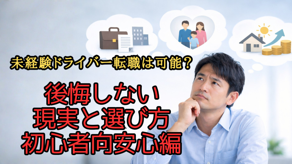 未経験からドライバー転職を検討し、不安と向き合う40代男性のイラスト