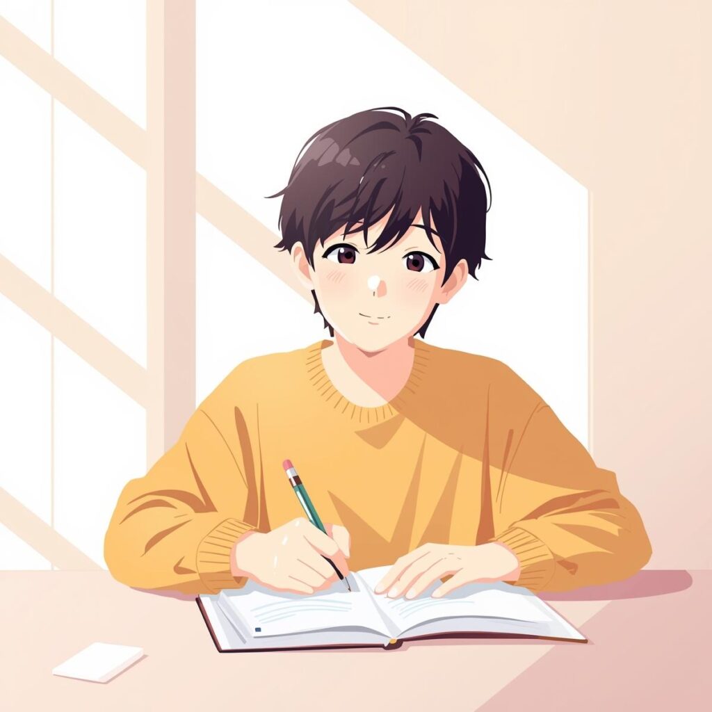 就職活動の準備を進めながら前向きに行動する20代日本人のイメージイラスト