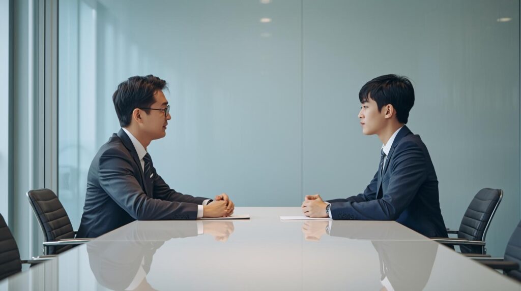 採用担当者と20代の求職者が向き合って話している転職面接の様子