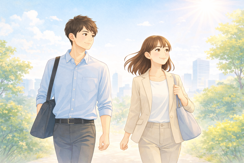 転職の迷いが整理され前向きに一歩踏み出す若手のイメージ
