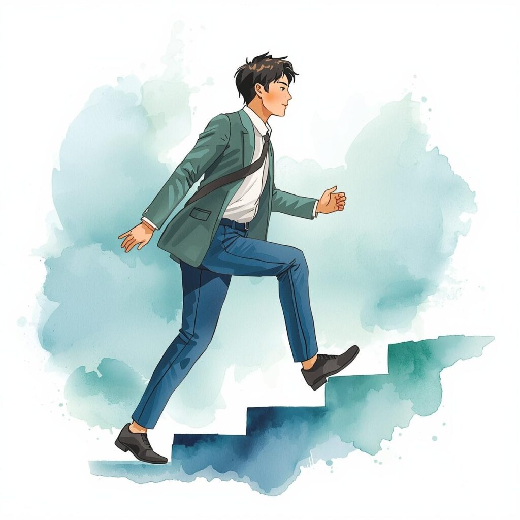 若手がキャリア形成に向けて前向きに歩き出すイメージ
