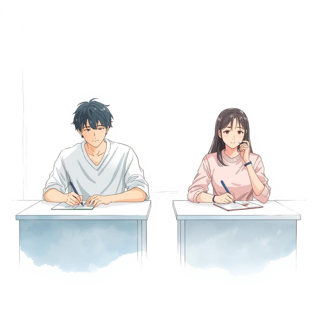 ニート期間や空白期間をどう説明するか、事前に整理して考えている人のイラスト