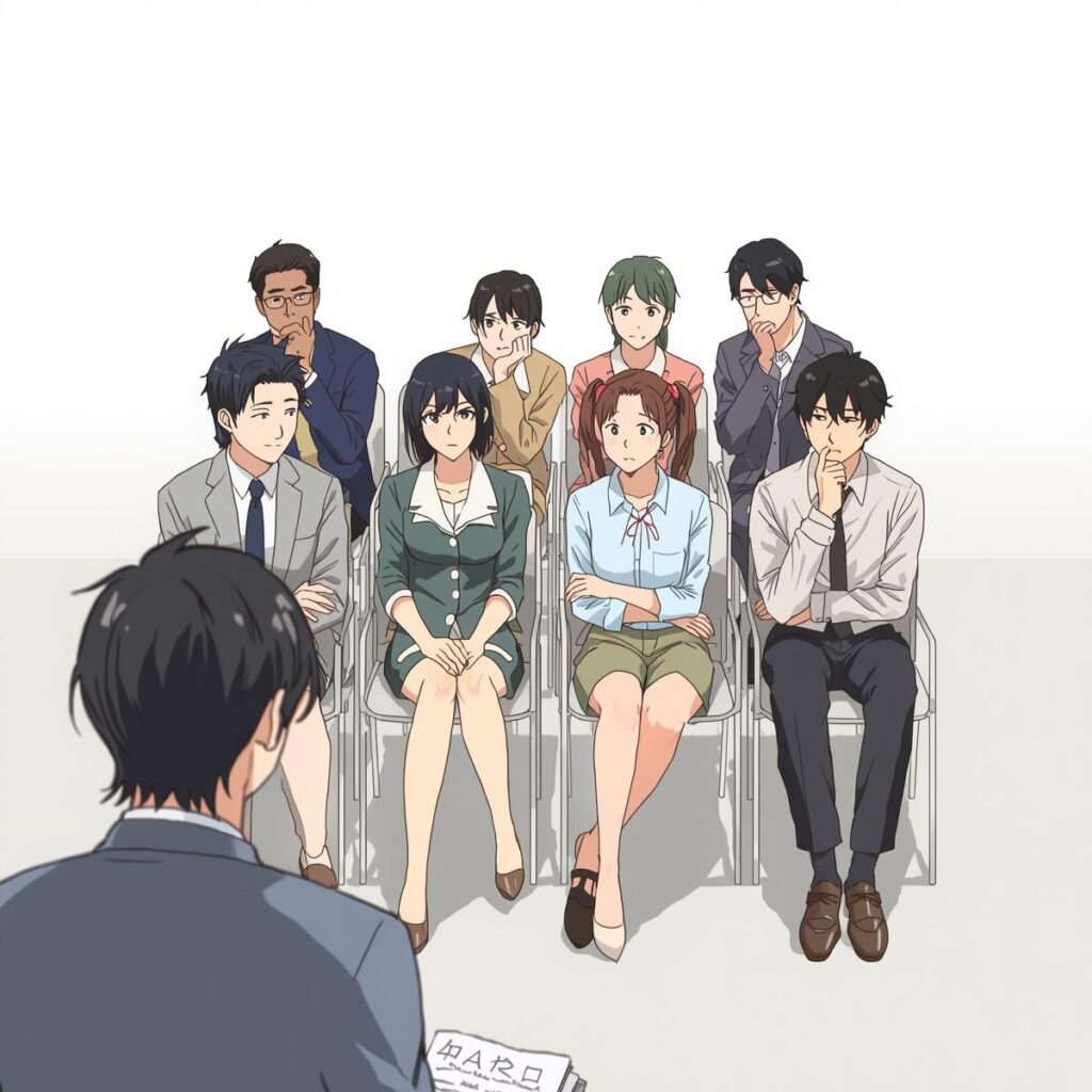 就職するかどうか迷いながら、まずは話を整理するために相談している人のイラスト