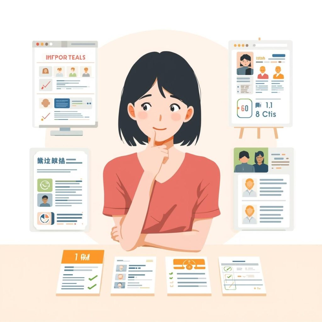 複数の就職エージェントを比較しながら選ぶ20代日本人のイメージイラスト