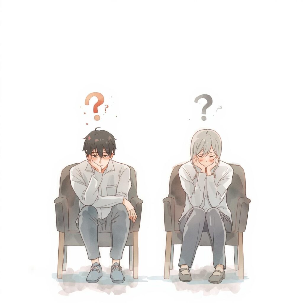 ニートの状態で就職活動を始める前に、準備が必要な理由を考えている人のイラスト