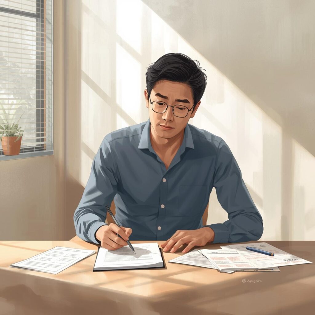 転職前に市場価値を確認しながら考える男性のイメージ