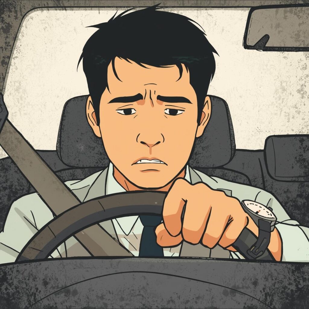 未経験ドライバーが精神的な負担を感じている様子のイラスト