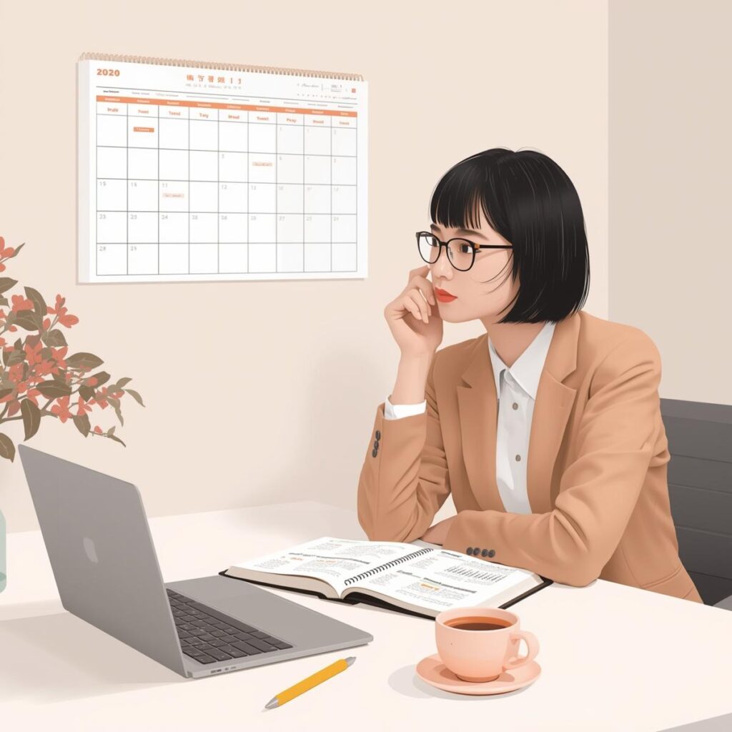 転職活動の時期をカレンダーで確認する会社員のイメージ