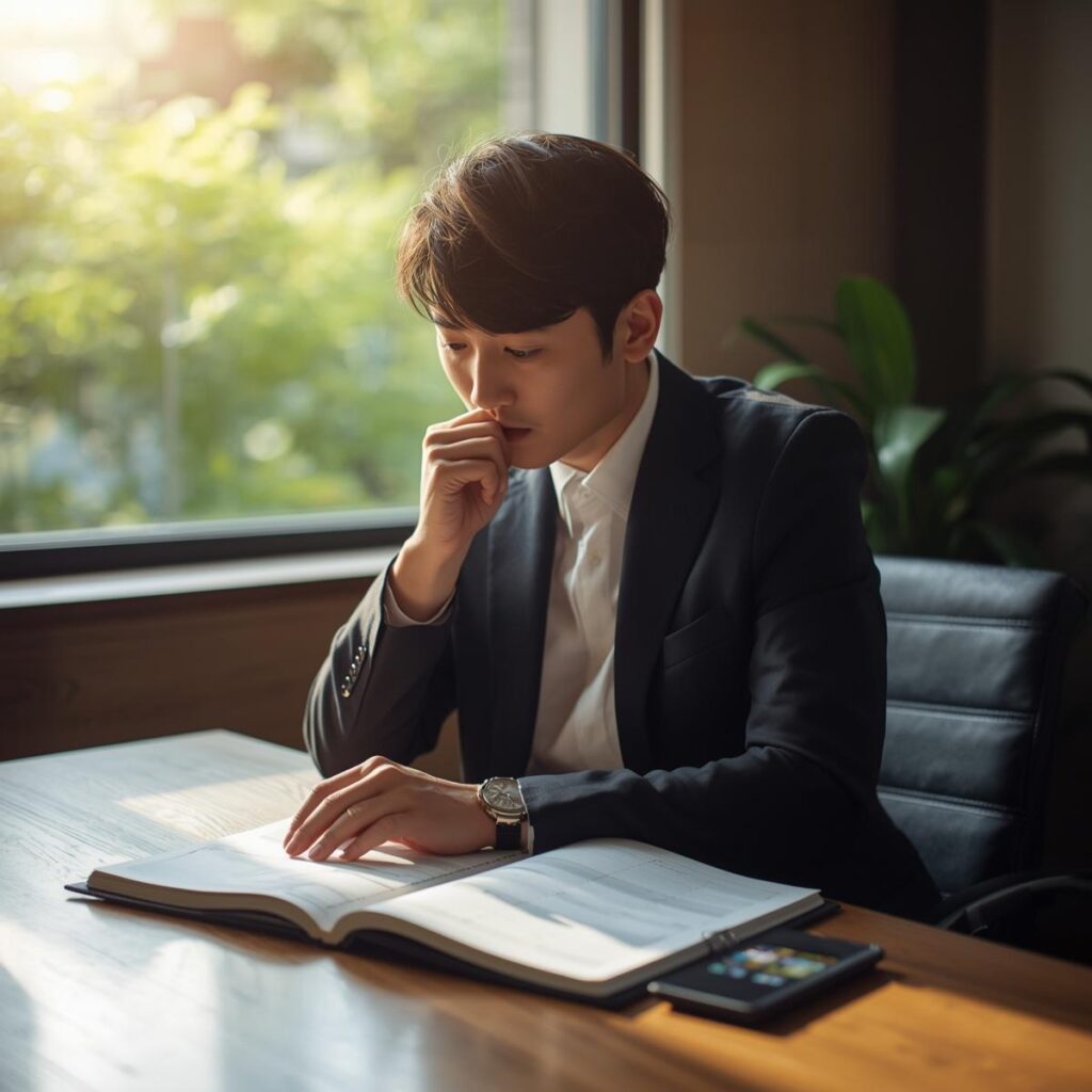 転職を急がず冷静に時期を見極めているビジネスパーソンのイメージ