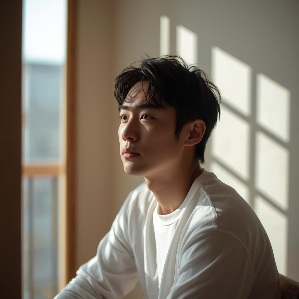 工場勤務で後悔し疲れた表情を見せる男性