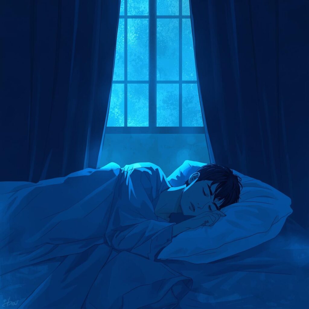 夜勤後に快適に眠るための工夫をしている様子