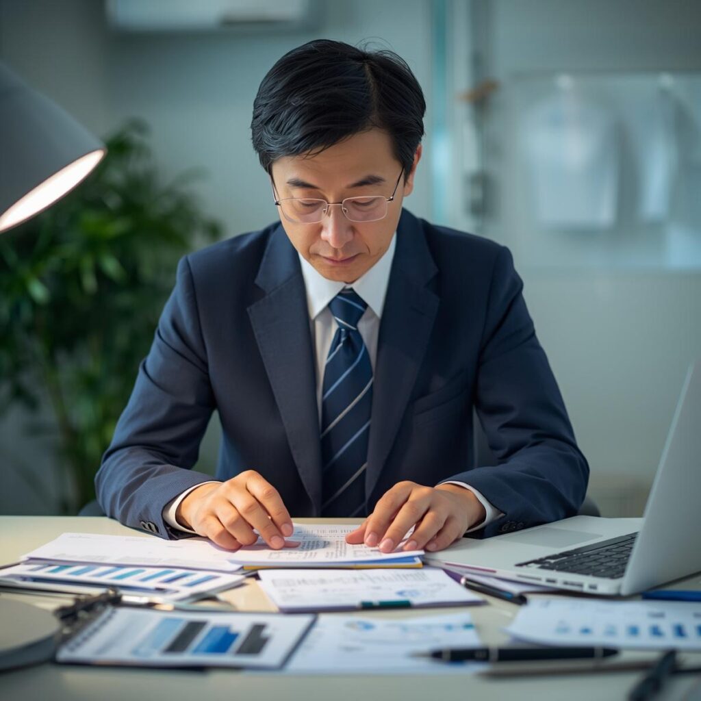 40代の派遣社員が職務経歴や強みを整理して正社員転職の準備をしている様子