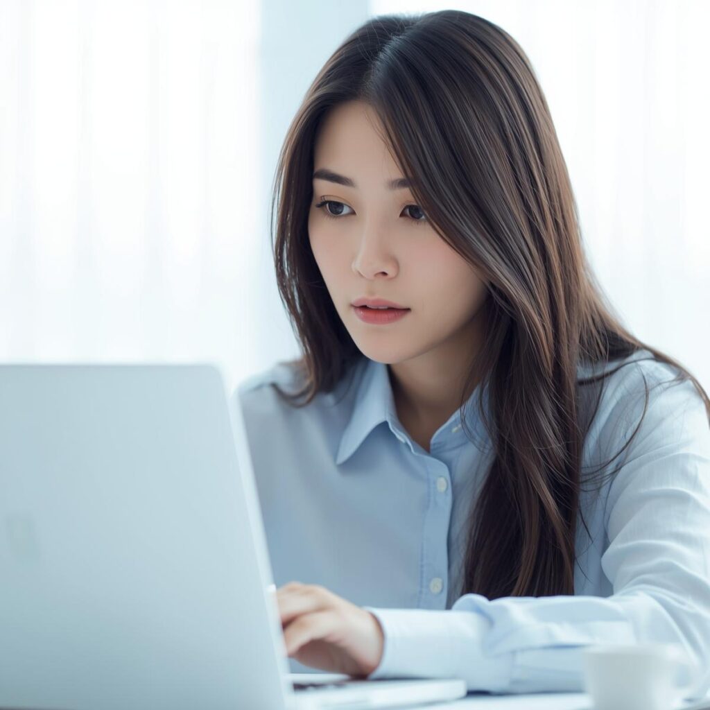 統計データを確認する日本人女性