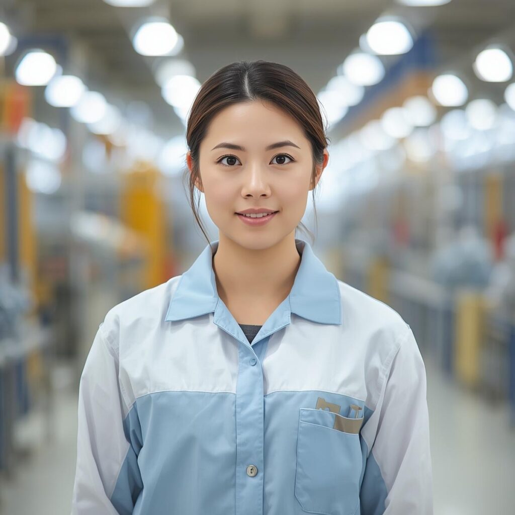 工場勤務での服装や髪型のルールを表す女性