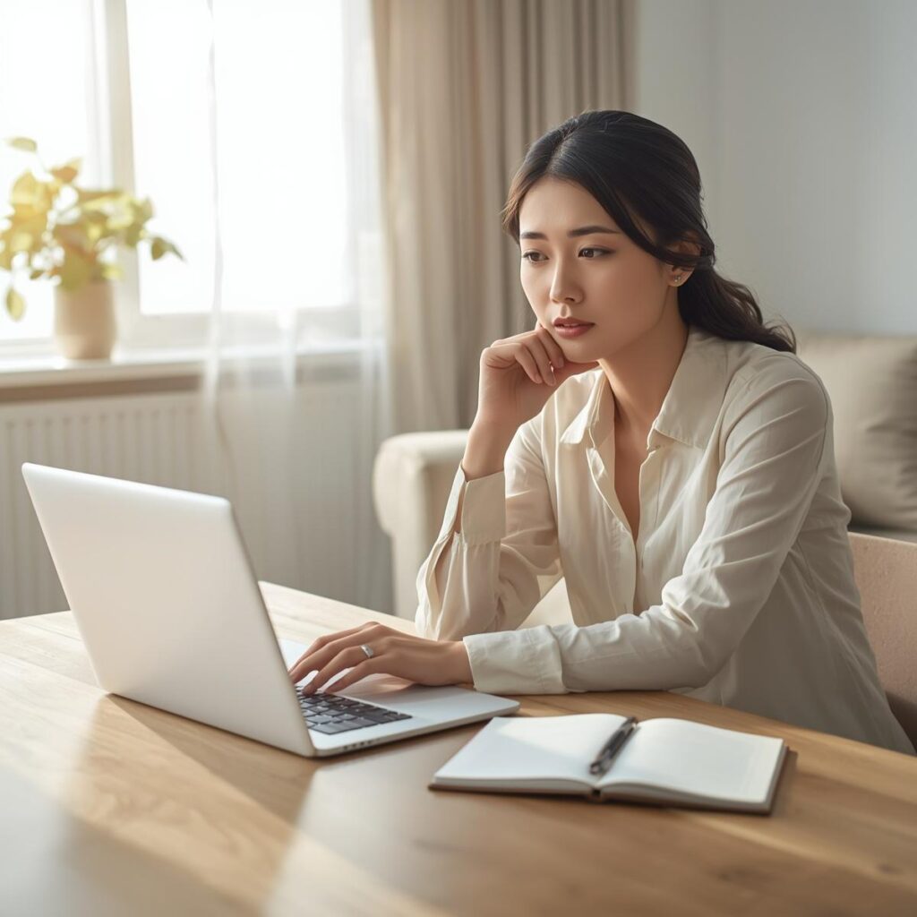 工場求人の条件をチェックする女性