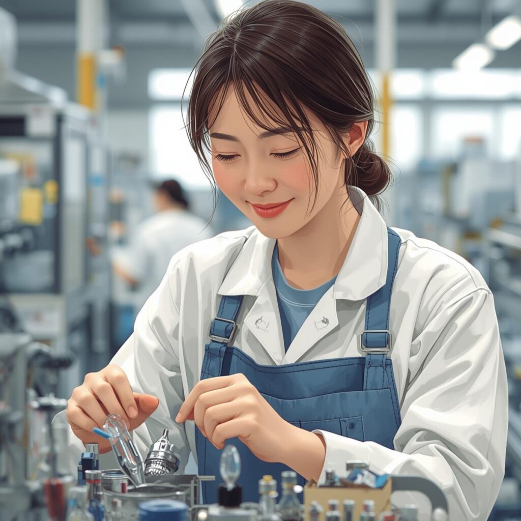 工場で働く女性のメリットを表す作業風景