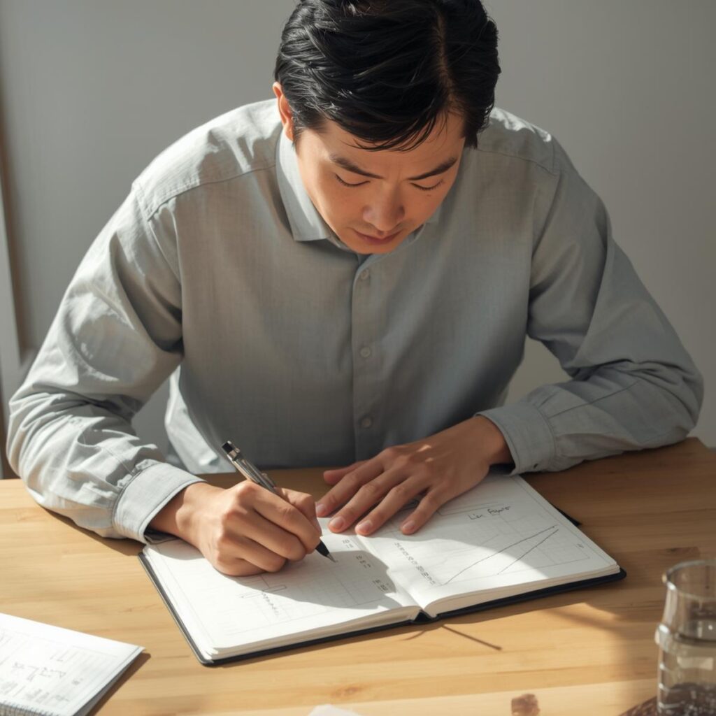 40代転職のデータを見ながら整理する人物