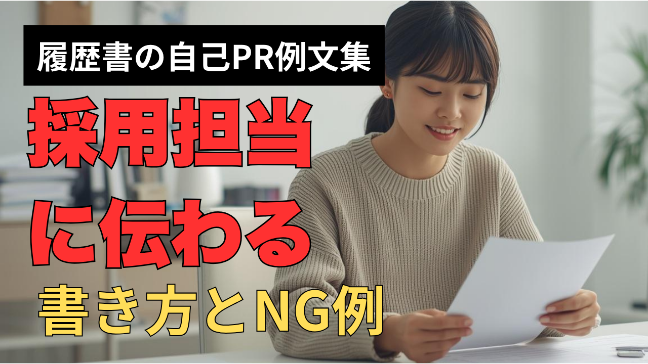 履歴書の自己PRを書こうとして考えている求職者のイメージ