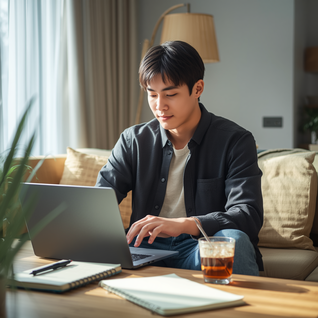 試用期間の欠勤中に自宅で転職準備をしている人