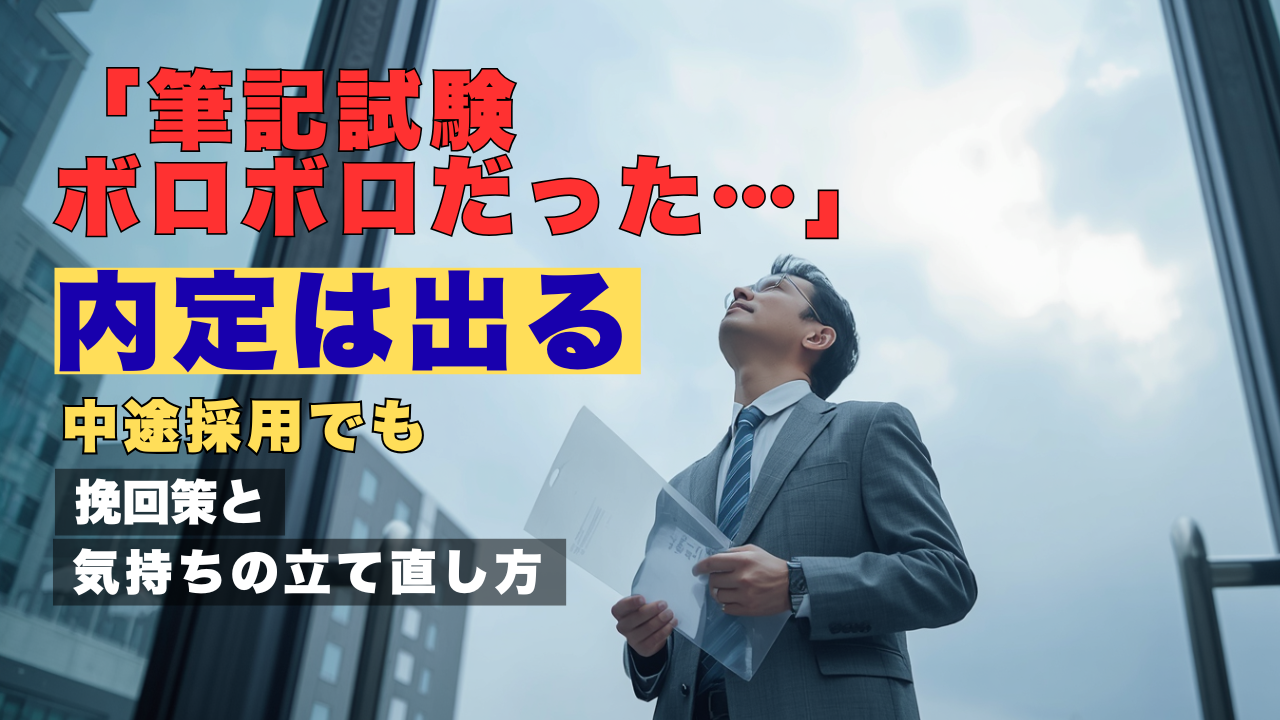 中途採用の筆記試験後に不安を感じながらも前を向く男性